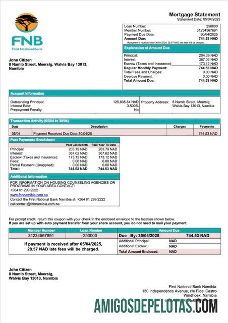 imprimível Modelo Word e PDF de declaração de hipoteca limitada do Namíbia First National Bank Namibia Limited